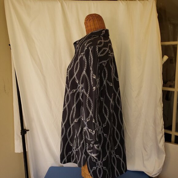 Chico's No-Iron Stretch 3/4 Sleeve Blue/White Chain Print Blouse - Chico's 3 - Picture 2 of 4